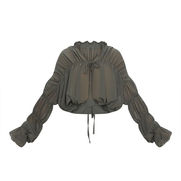 Green Sheer Ruched Tiered Blouse Size 4 (small) - Picture 3 of 5